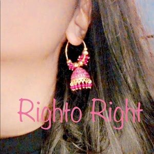 Earrings Pink Gold Jhumki Bali Earrings Beaded New